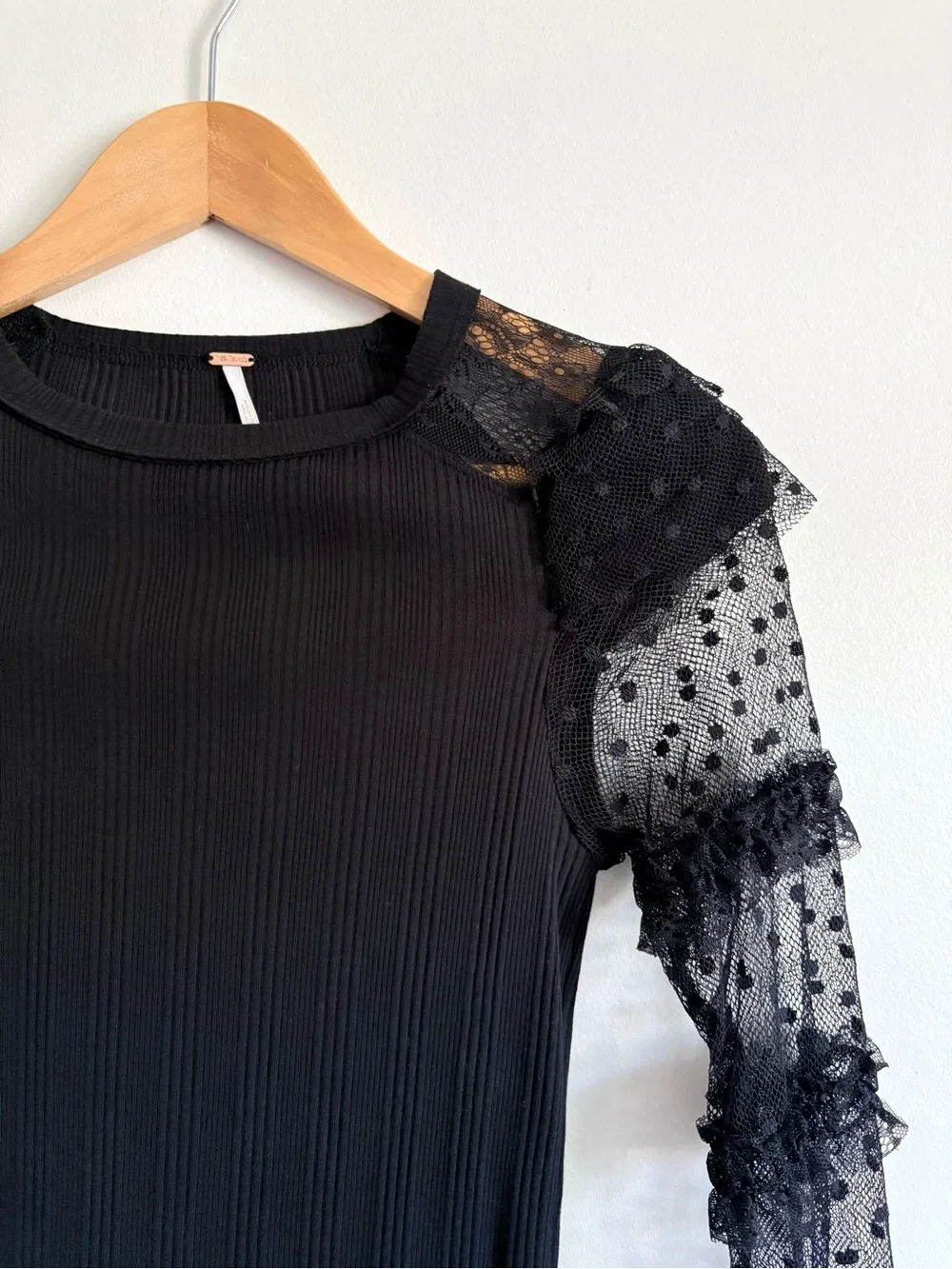 Free People Kiss Kiss Sheer Sleeve Top in Black
